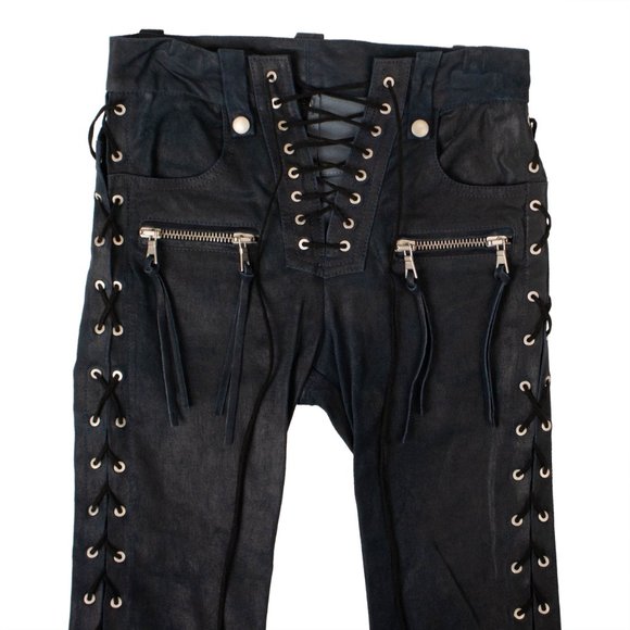 UNRAVEL PROJECT Blue Leather Side Lace Up Skinny Pants Size 26 $2065 - Picture 2 of 4